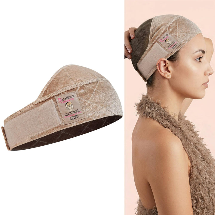 Dreamlover front view of tan wig grip showing shape and discreet profile for security