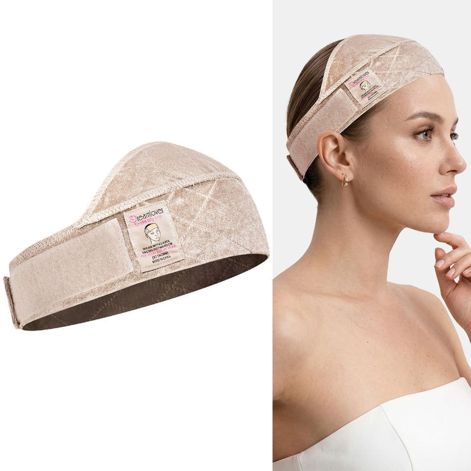 Dreamlover front view of wide wig grip band showing nude color and secure fit