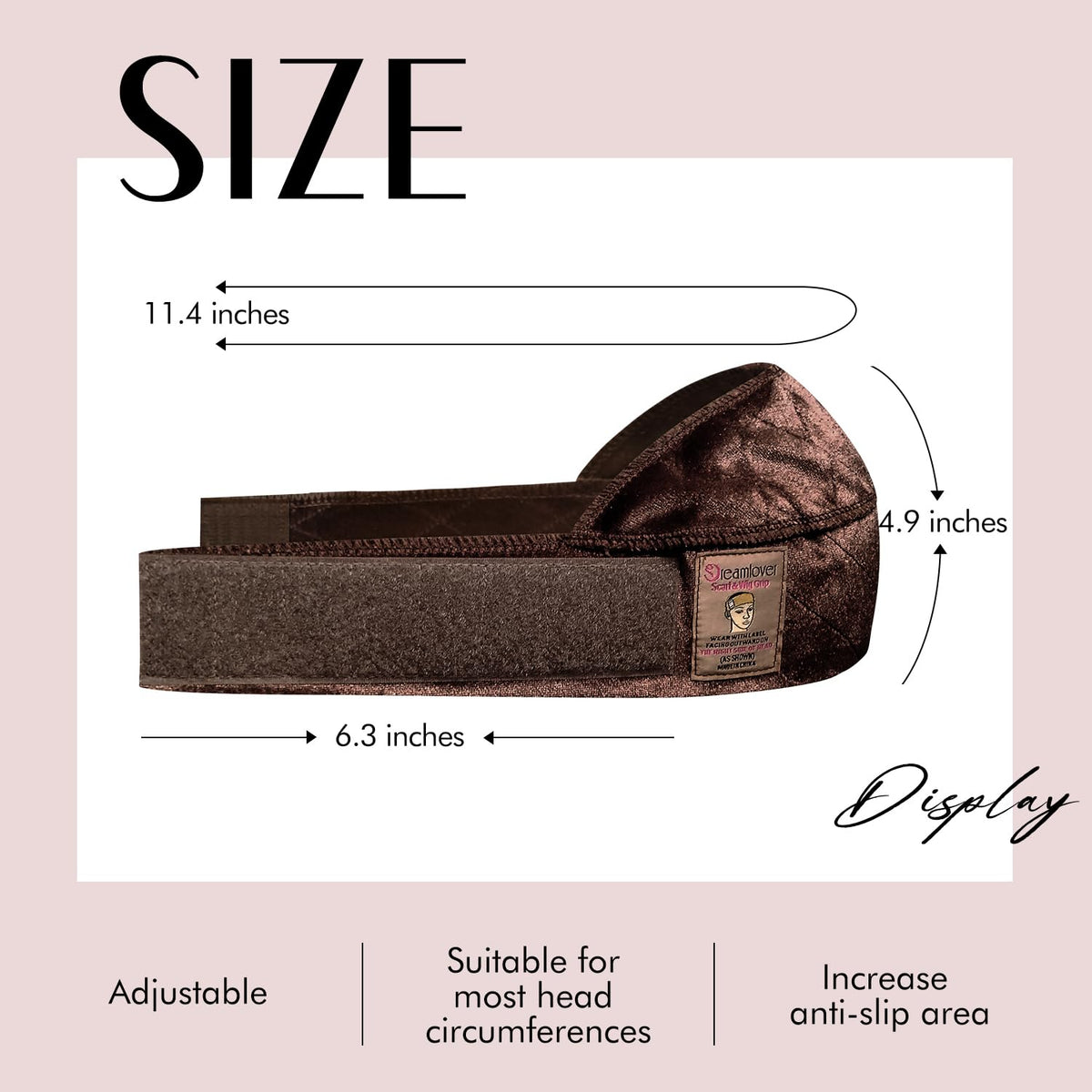 Dreamlover band worn under a wig illustrating stable fit and reduced slipping benefit
