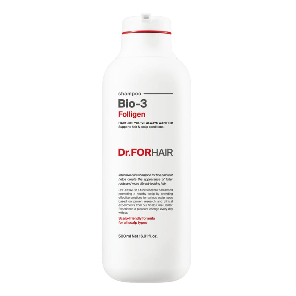 DR.FORHAIR Folligen Bio-3 bottle front view showing clean packaging and volume benefit