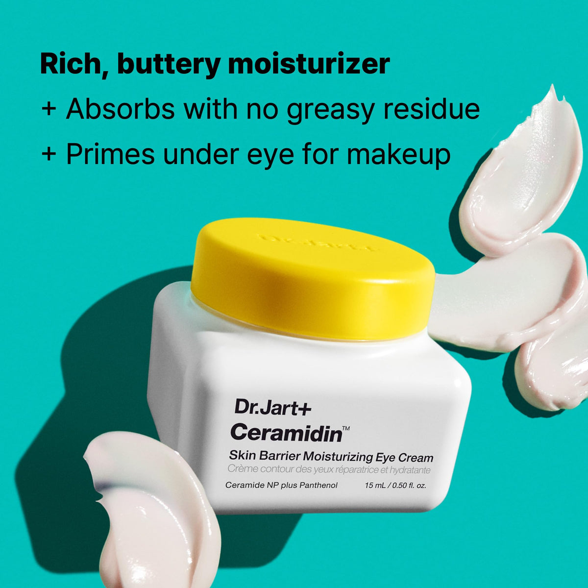 Dr.Jart+ Ceramidin eye cream being dabbed on fingertip demonstrating easy application