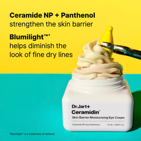 Dr.Jart+ Ceramidin eye cream next to a coin showing compact 0.5 fl oz size