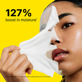 Dr.Jart+ sheet mask applied on face demonstrating quick soothing and moisture