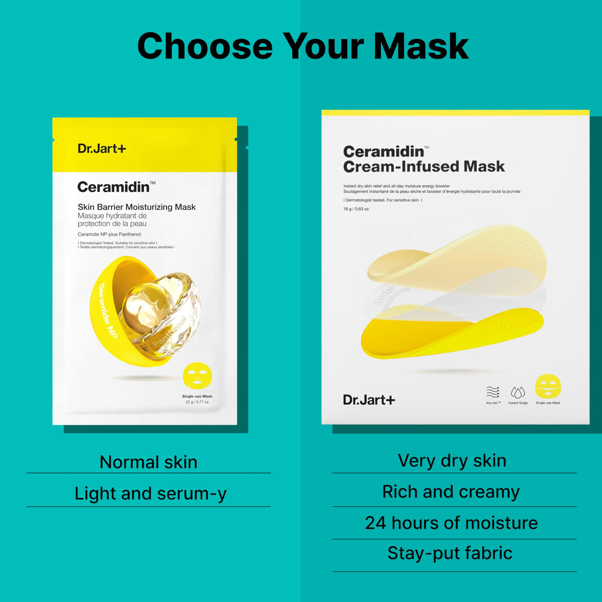 Dr.Jart+ sheet mask held in hand showing compact travel-friendly size benefit