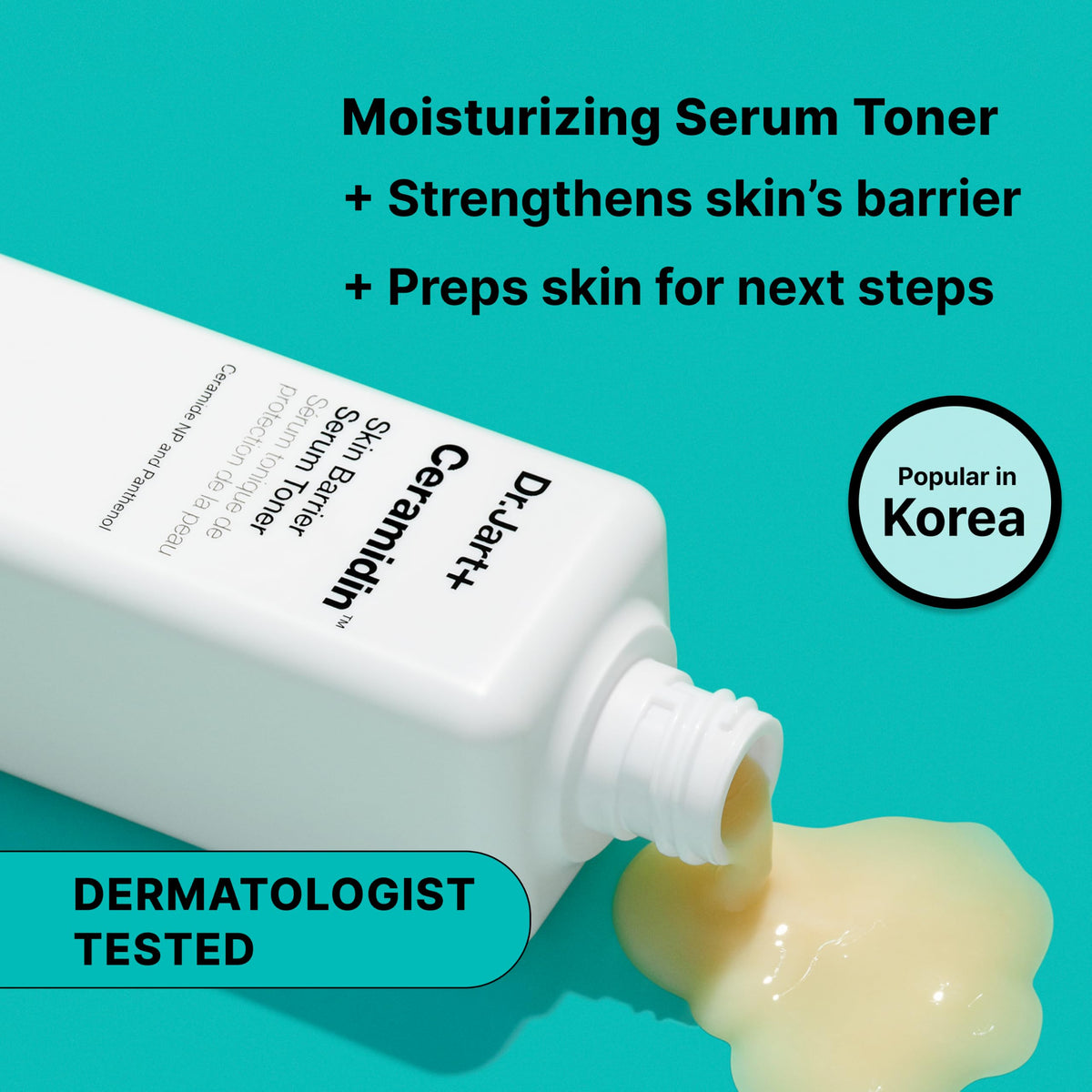Dr.Jart+ milky toner texture close-up highlighting smooth moisturizing finish