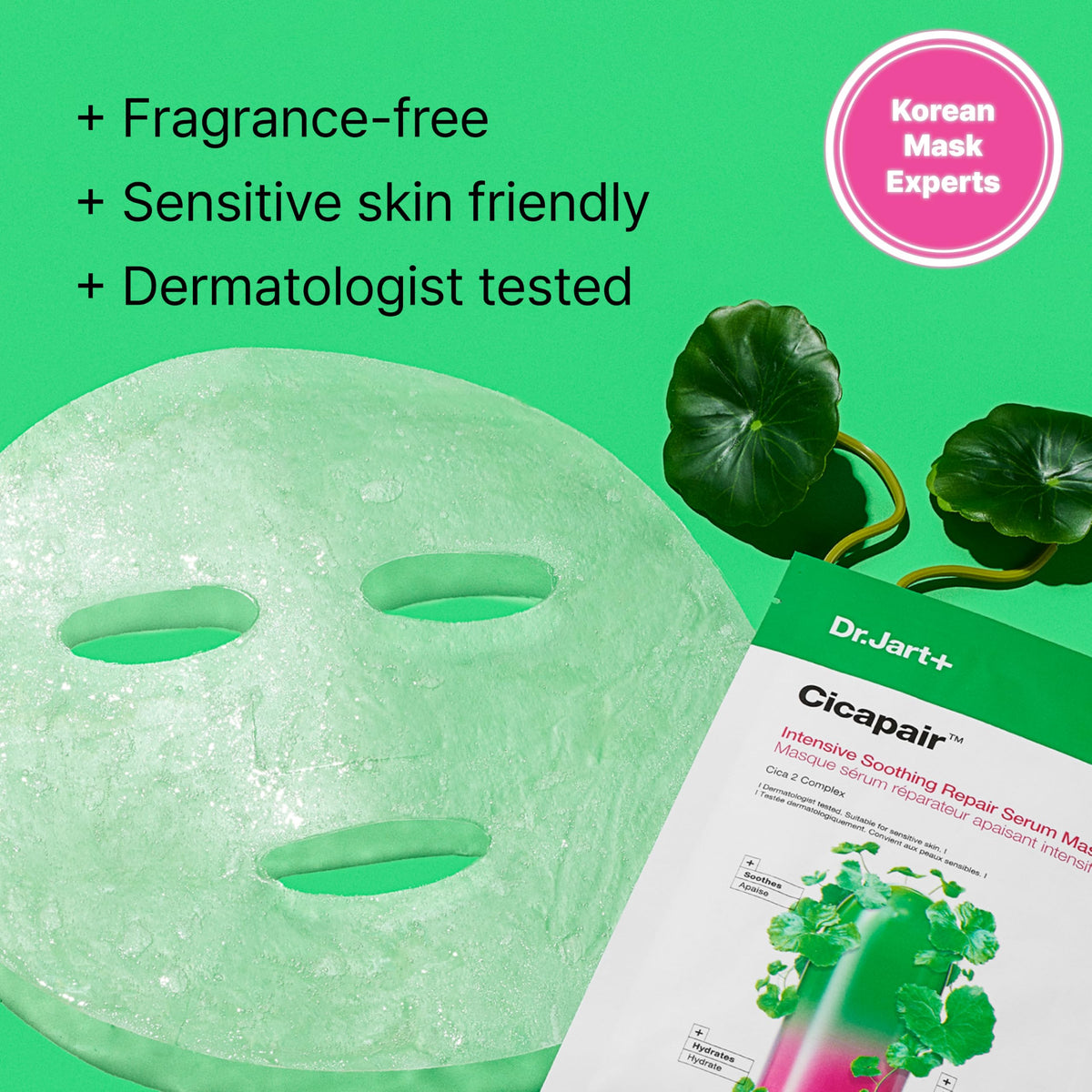 Dr.Jart+ mask applied on face showing even coverage and soothing effect