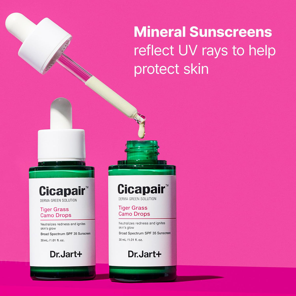 Dr.Jart+ before and after split displaying reduced redness and natural tint