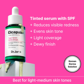 Dr.Jart+ dropper close-up dispensing green serum, precise application benefit