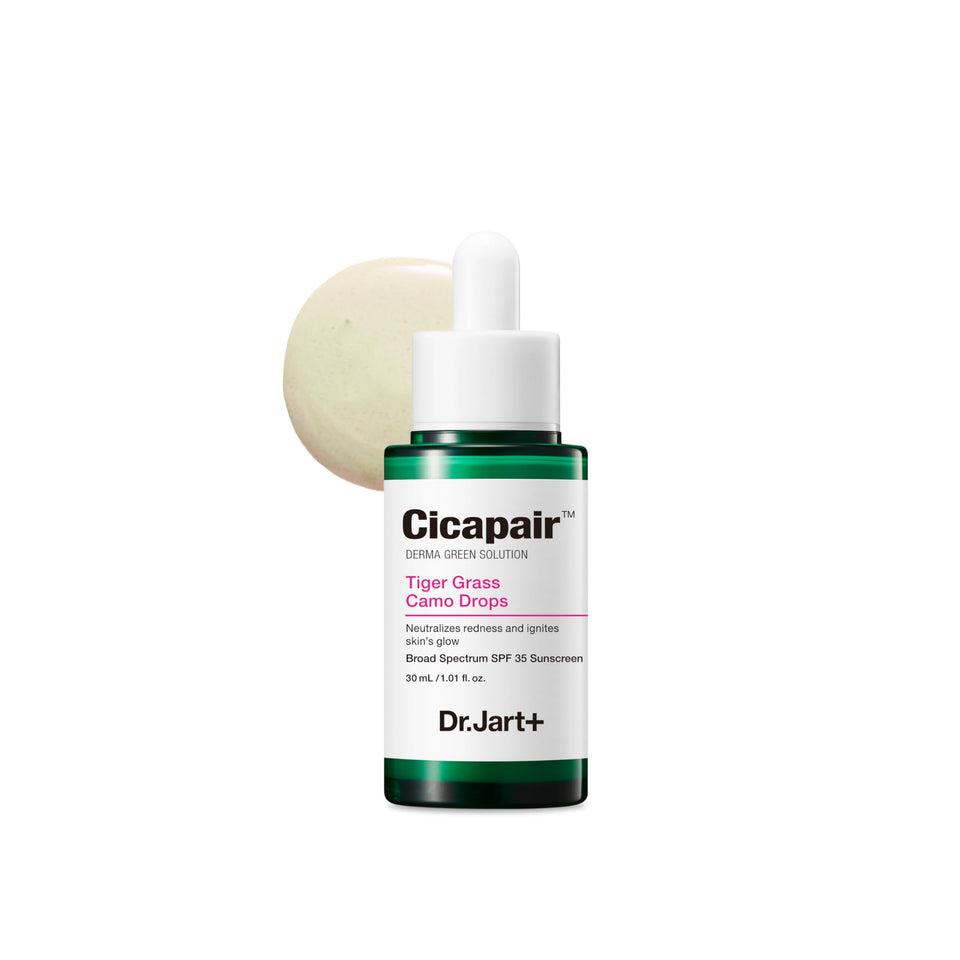 Dr.Jart+ front bottle showing slim tinted serum, quick redness correction