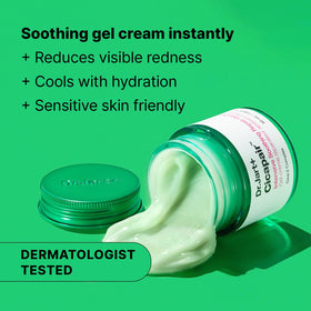 Dr.Jart+ swatch on skin demonstrating the gel's soothing finish and immediate reduction of visible redness