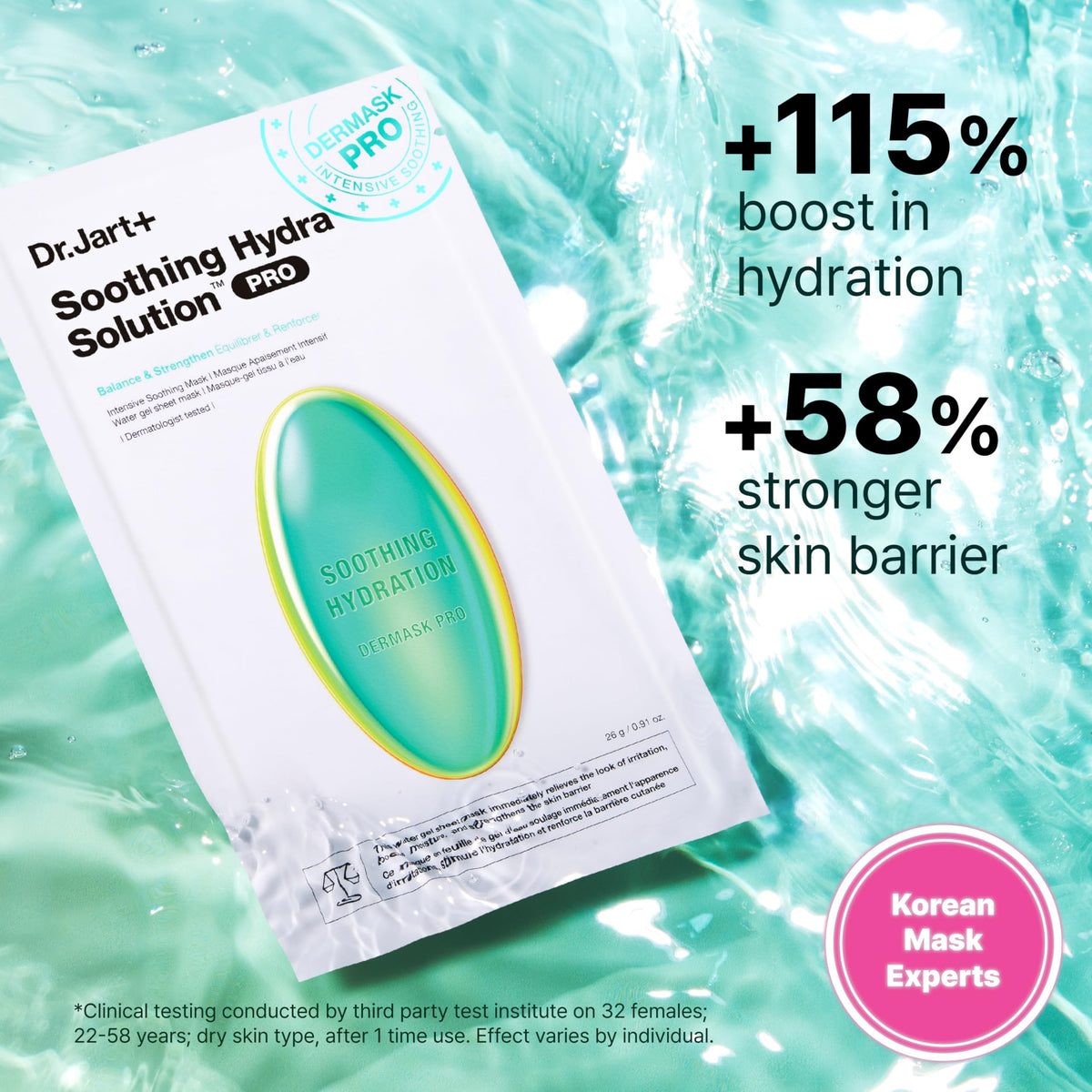Dr.Jart+ sheet mask applied on face demonstrating soothing fit and comfort