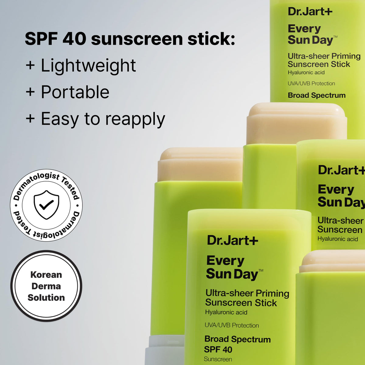 Dr.Jart+ stick with cap off showing smooth texture and easy glide benefit