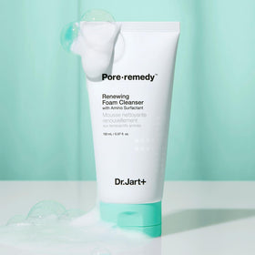 Dr.Jart+ bottle staged on bathroom counter, suggests soothing daily routine