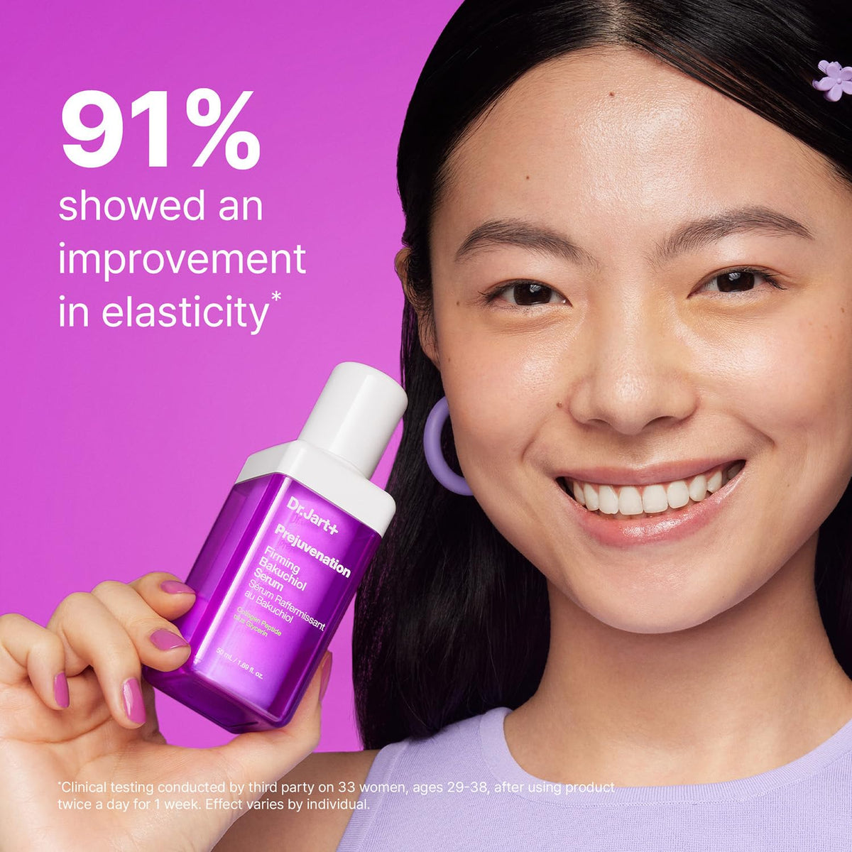Dr.Jart+ ingredient card showing bakuchiol and collagen peptides promoting firming benefits
