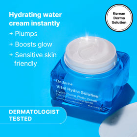 Dr.Jart+ open jar top view showing glossy water-cream and immediate moisture