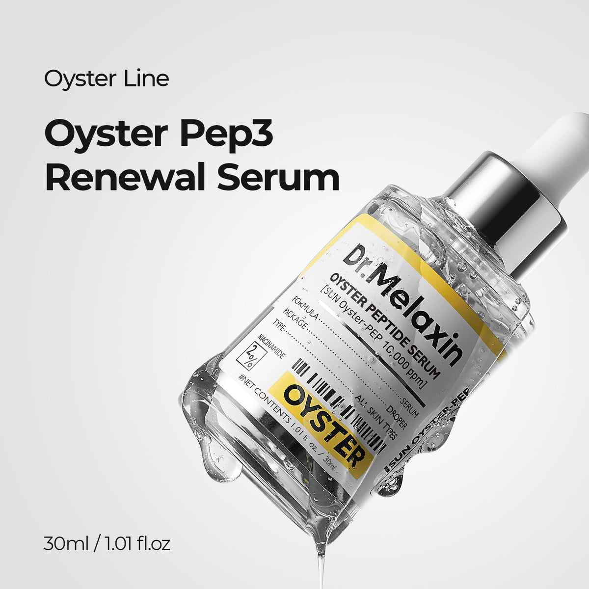 Dr.Melaxin dropper dispensing serum highlighting precise application and concentrated formula