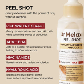Dr.Melaxin ampoule next to rice grains showing rice extract nourishment