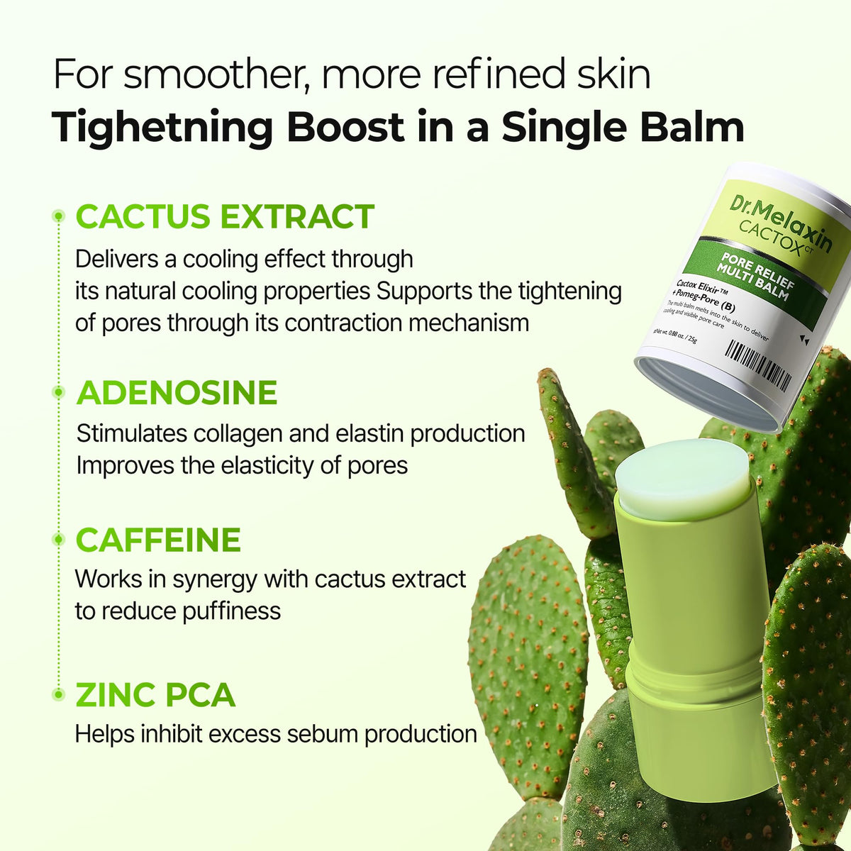 Dr.Melaxin cactus extract ingredient close-up illustrating hydrating, soothing benefit