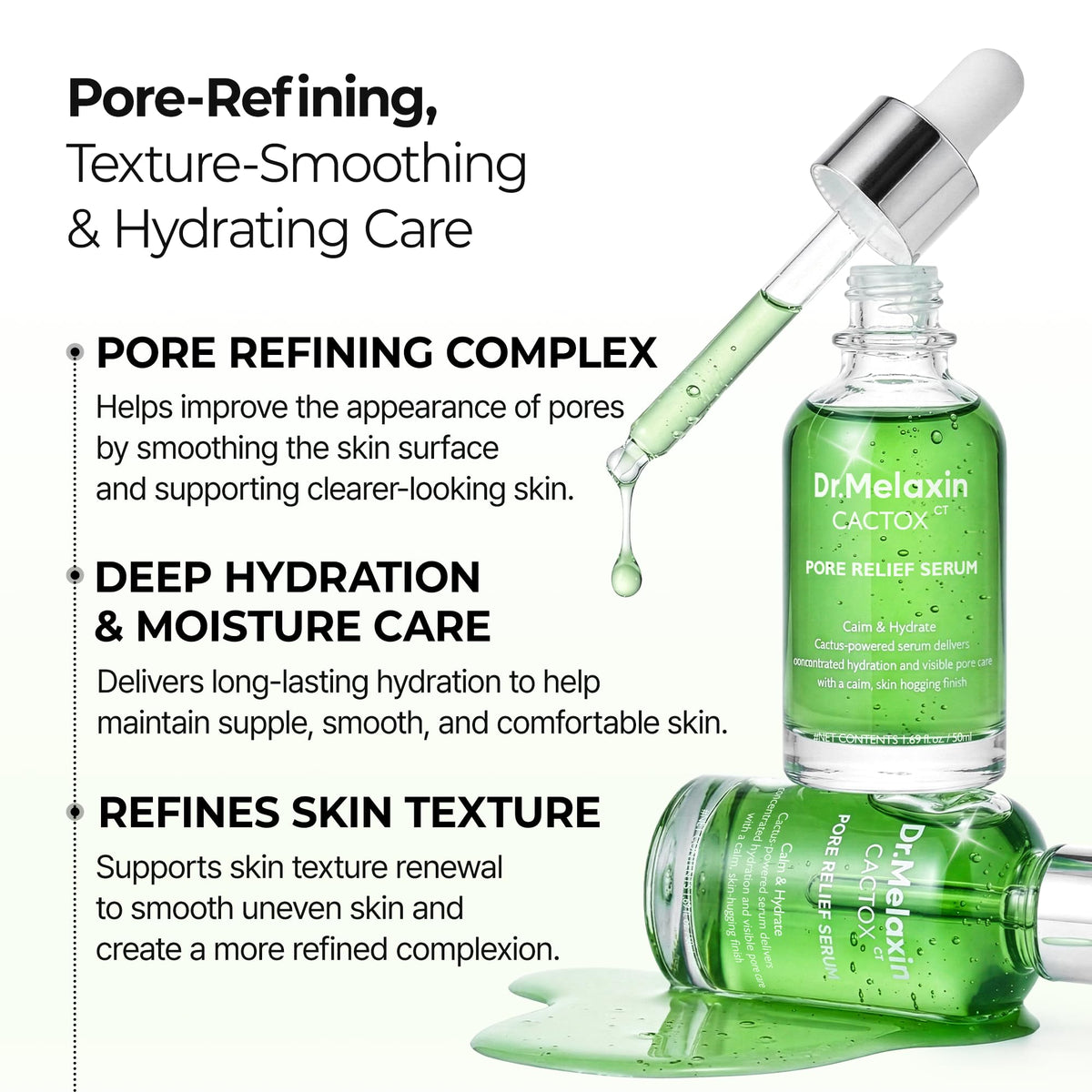 Dr.Melaxin ingredient label highlighting triple hyaluronic acid benefit