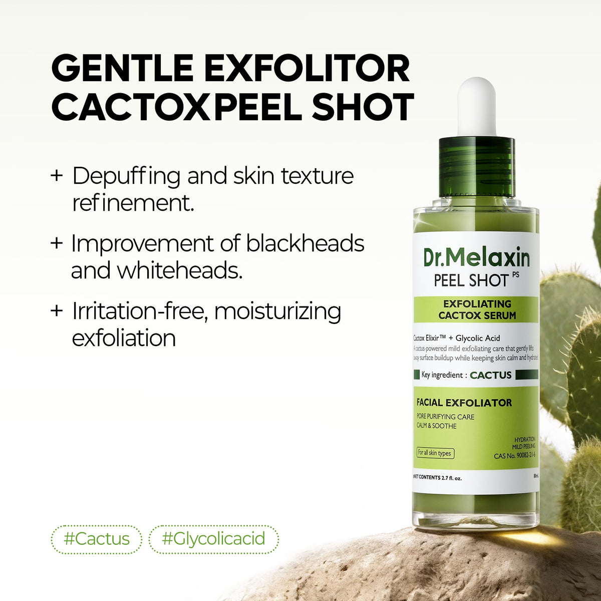 Dr.Melaxin serum texture on pipette highlighting gentle exfoliating hydration