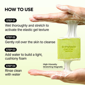 Dr.Melaxin soap cross-section showing creamy texture and moisture-rich formula