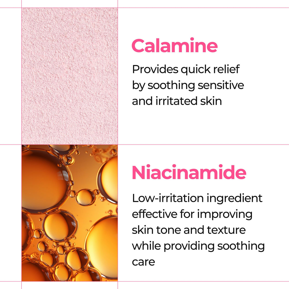 Dr.Melaxin calamine and niacinamide ingredient shot for soothing benefit