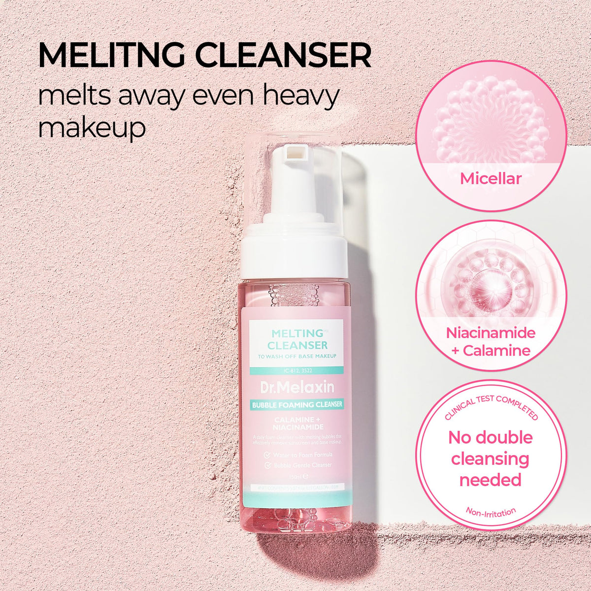 Dr.Melaxin foam texture close-up demonstrating gentle lift and soft cleanse