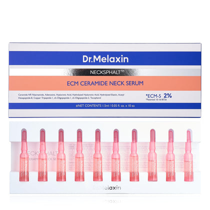 Dr.Melaxin front packaging showing 10 ampoules for targeted neck firming