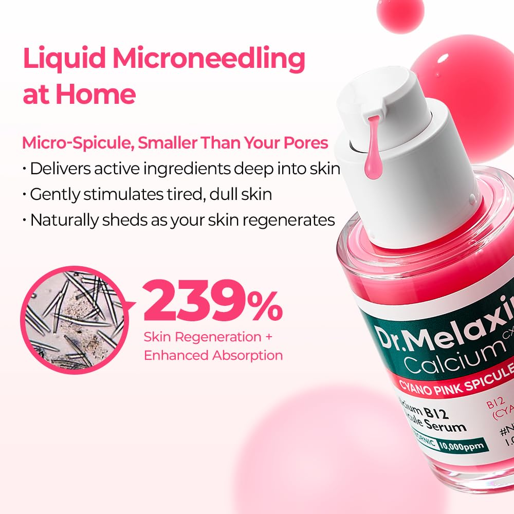 Dr.Melaxin focus on Vitamin B12 ingredient vial illustrating skin renewal support