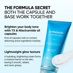 Dr.Melaxin label close-up highlighting tranexamic acid and niacinamide for ingredient transparency