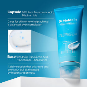 Dr.Melaxin on bathroom counter in lifestyle scene suggesting daily body-care routine use