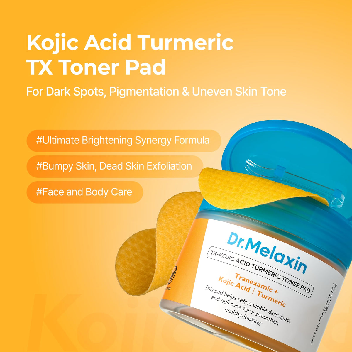 Dr.Melaxin pad close-up showing soaked texture for gentle exfoliation