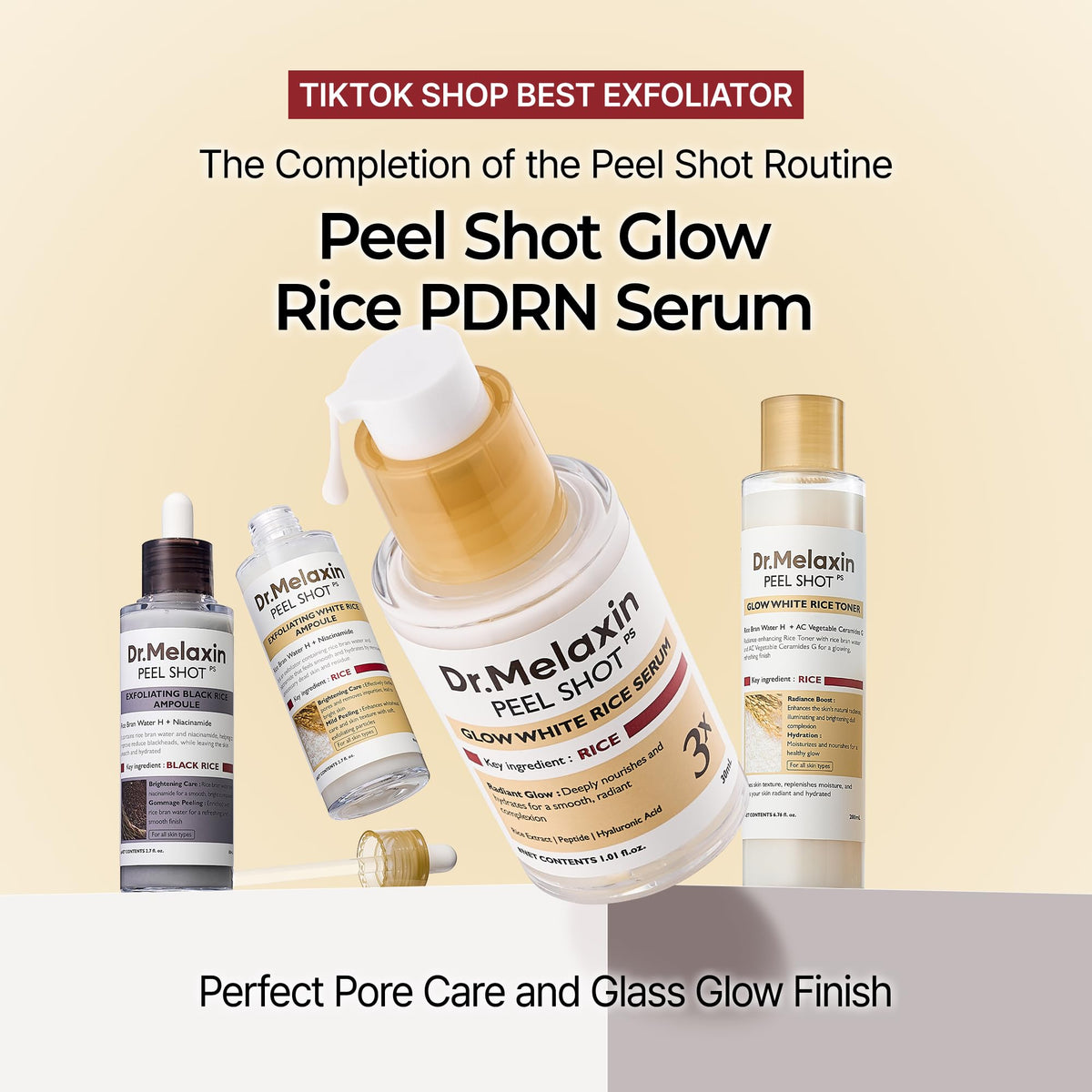 Dr.Melaxin close-up of serum texture on pump demonstrating smooth quick-absorb benefit