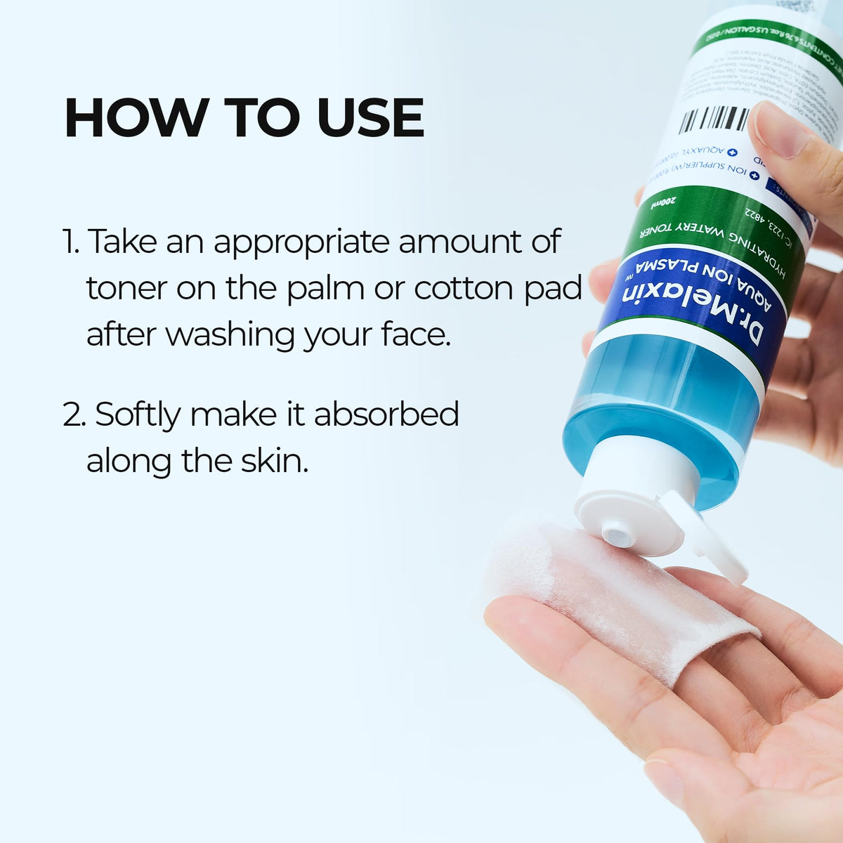 Dr.Melaxin bottle beside a hand for scale, clarifies 200 ml size and travel-friendly volume