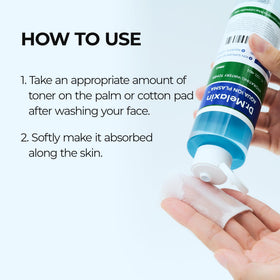 Dr.Melaxin bottle beside a hand for scale, clarifies 200 ml size and travel-friendly volume