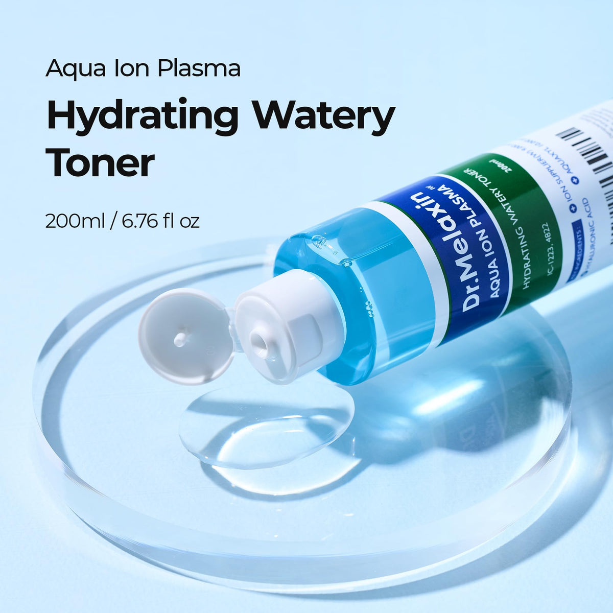 Dr.Melaxin watery texture close-up showing lightweight gel, conveys fast absorption and hydration