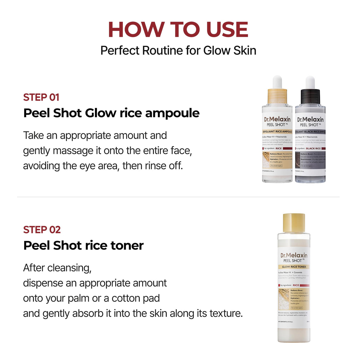 Dr.Melaxin toner applied on skin demonstrating quick absorption and glow