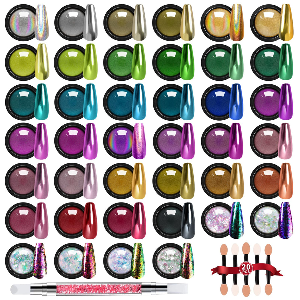 DRMODE front packaging showing full 40-color chrome powder set and tools