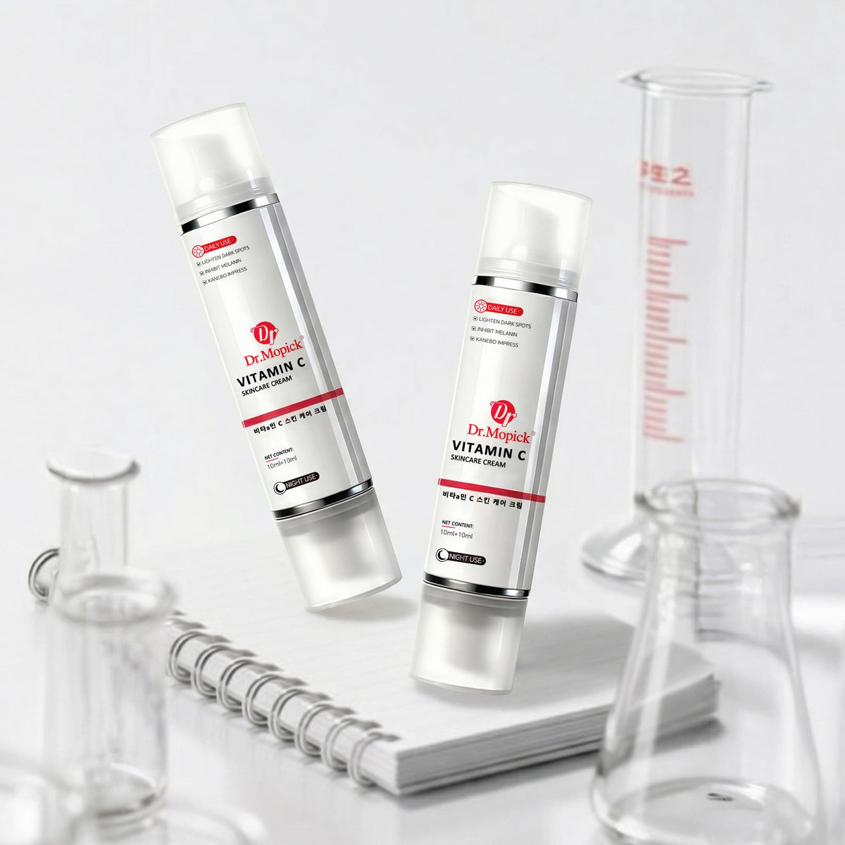 DR.MOPICK on bathroom shelf in routine conveying consistent nightly use