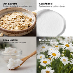 DRMTLGY ingredients layout with hyaluronic, peptides and ceramides benefits