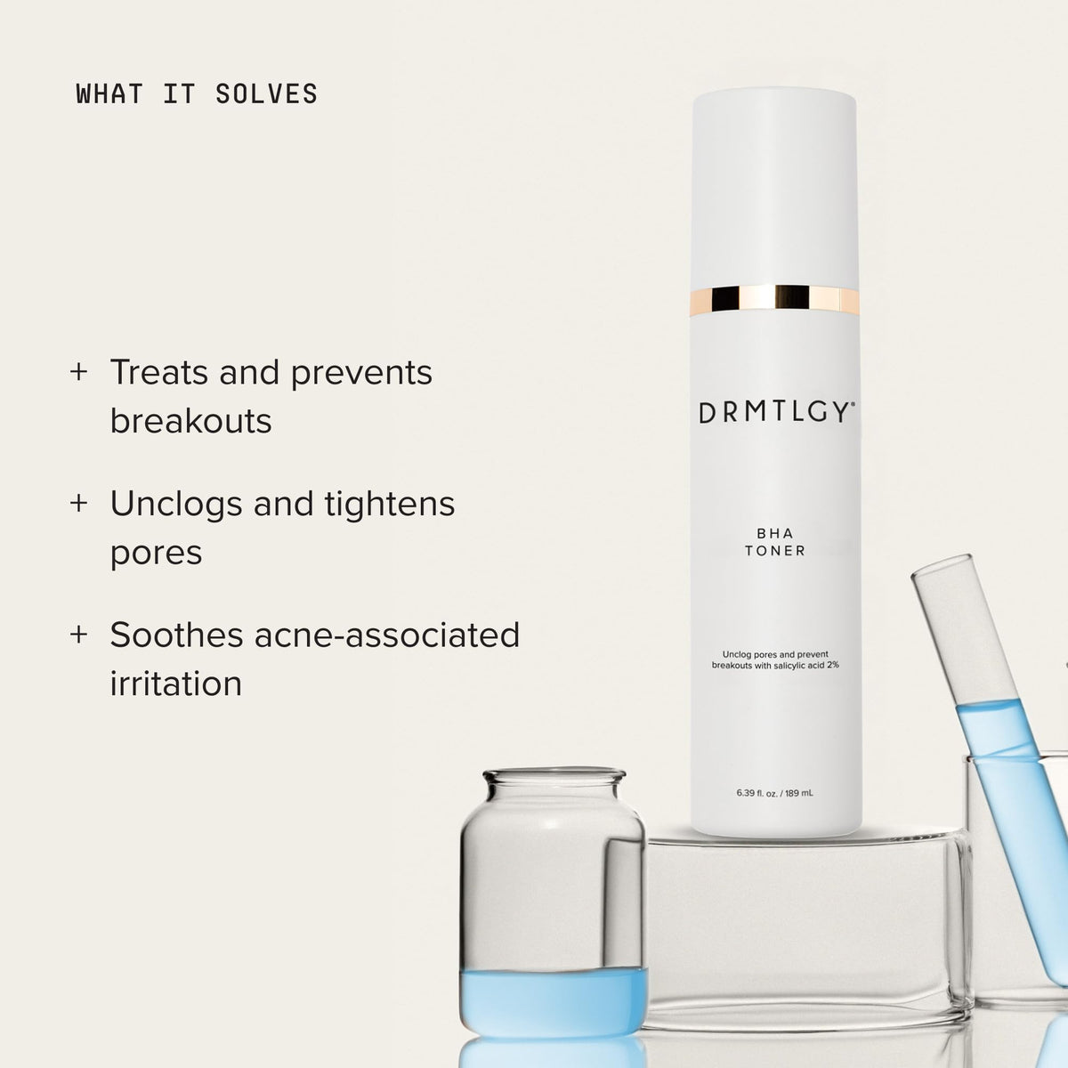 DRMTLGY toner pouring onto hand showing lightweight texture benefit