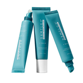 DRMTLGY C Balm with ingredient vial showing vitamin C and hyaluronic benefits