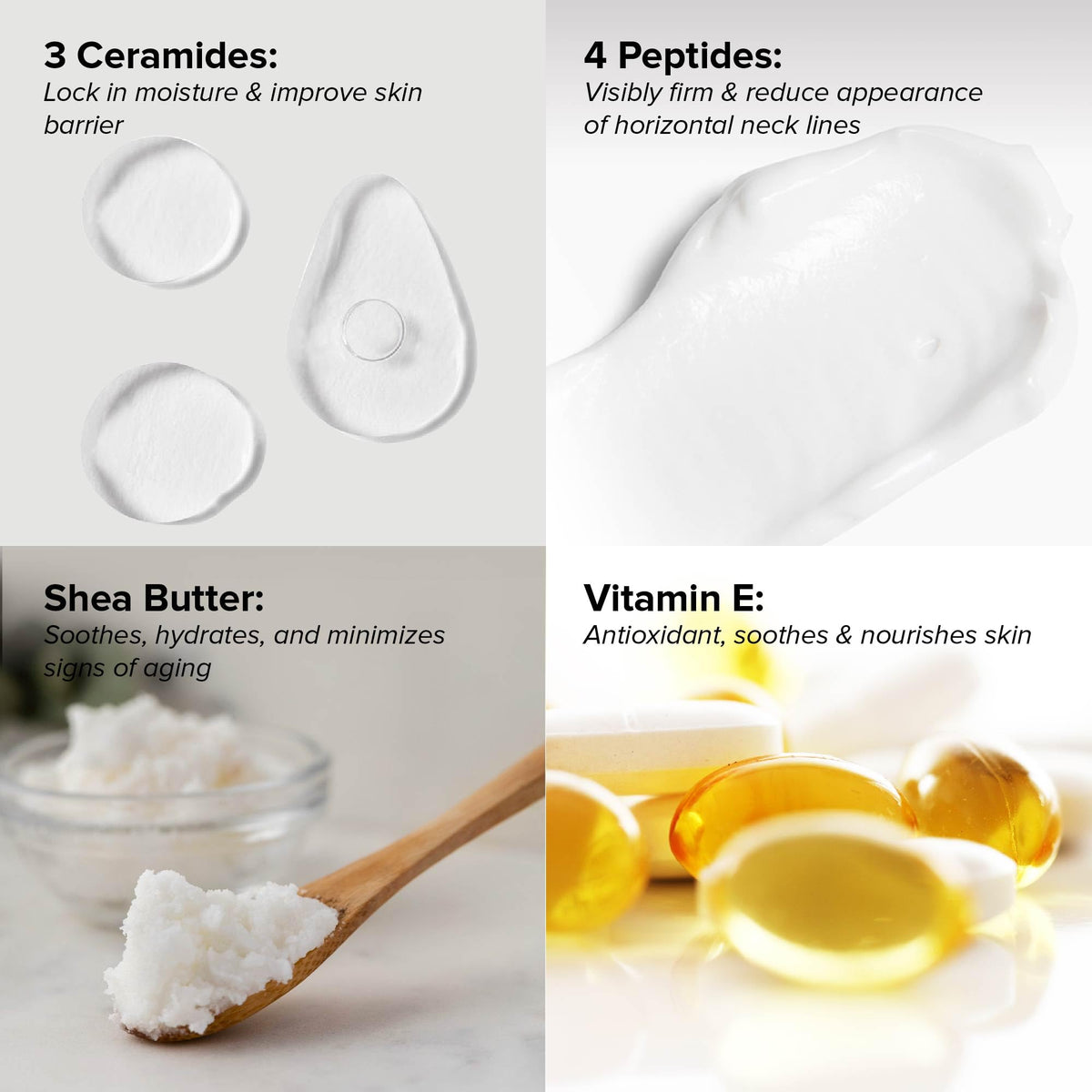 DRMTLGY highlighted peptides and ceramides ingredients for firming