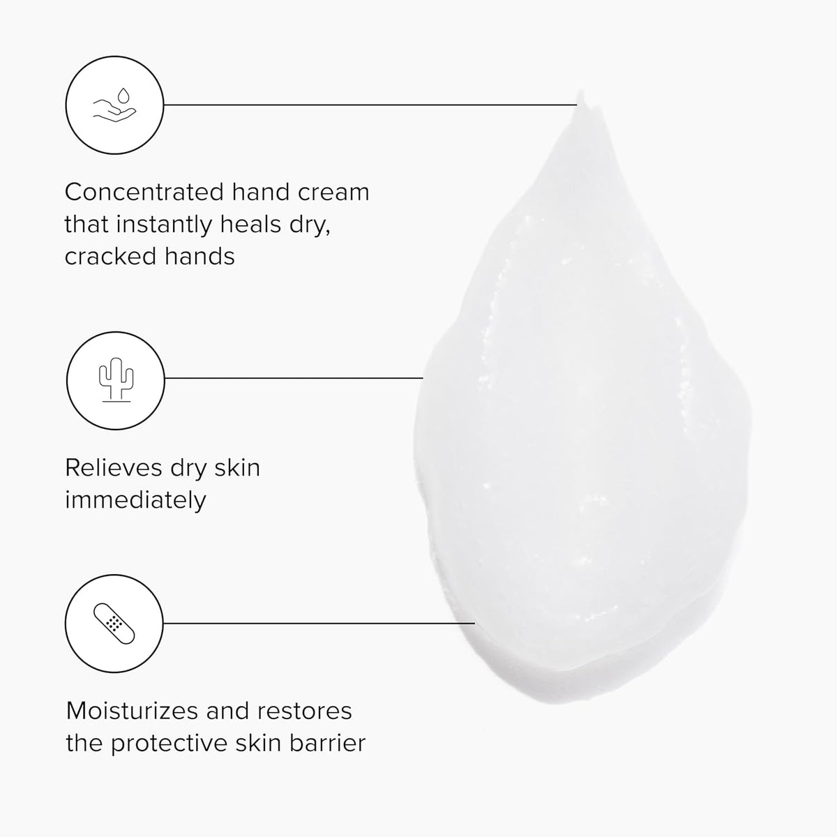 DRMTLGY hand cream texture close-up showing smooth non-greasy lotion, demonstrates fast absorption