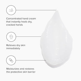 DRMTLGY hand cream texture close-up showing smooth non-greasy lotion, demonstrates fast absorption