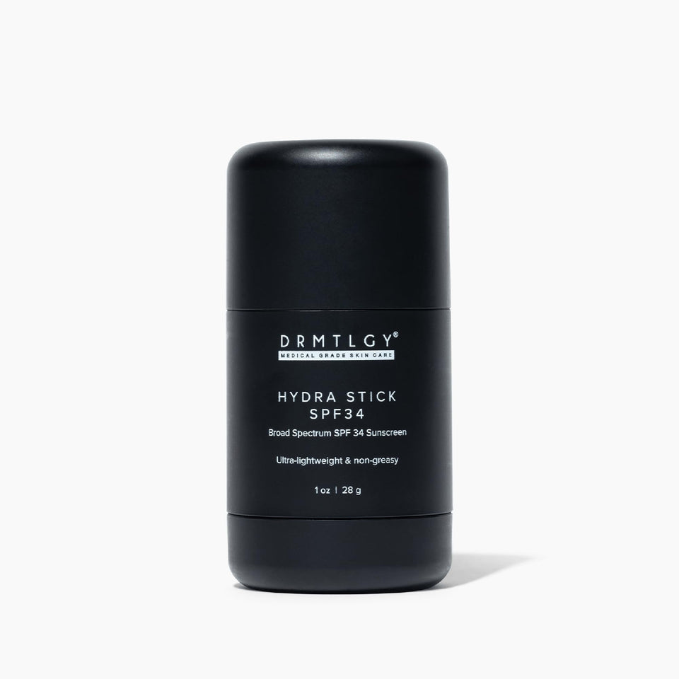 DRMTLGY front packaging showing compact sunscreen stick, easy protection