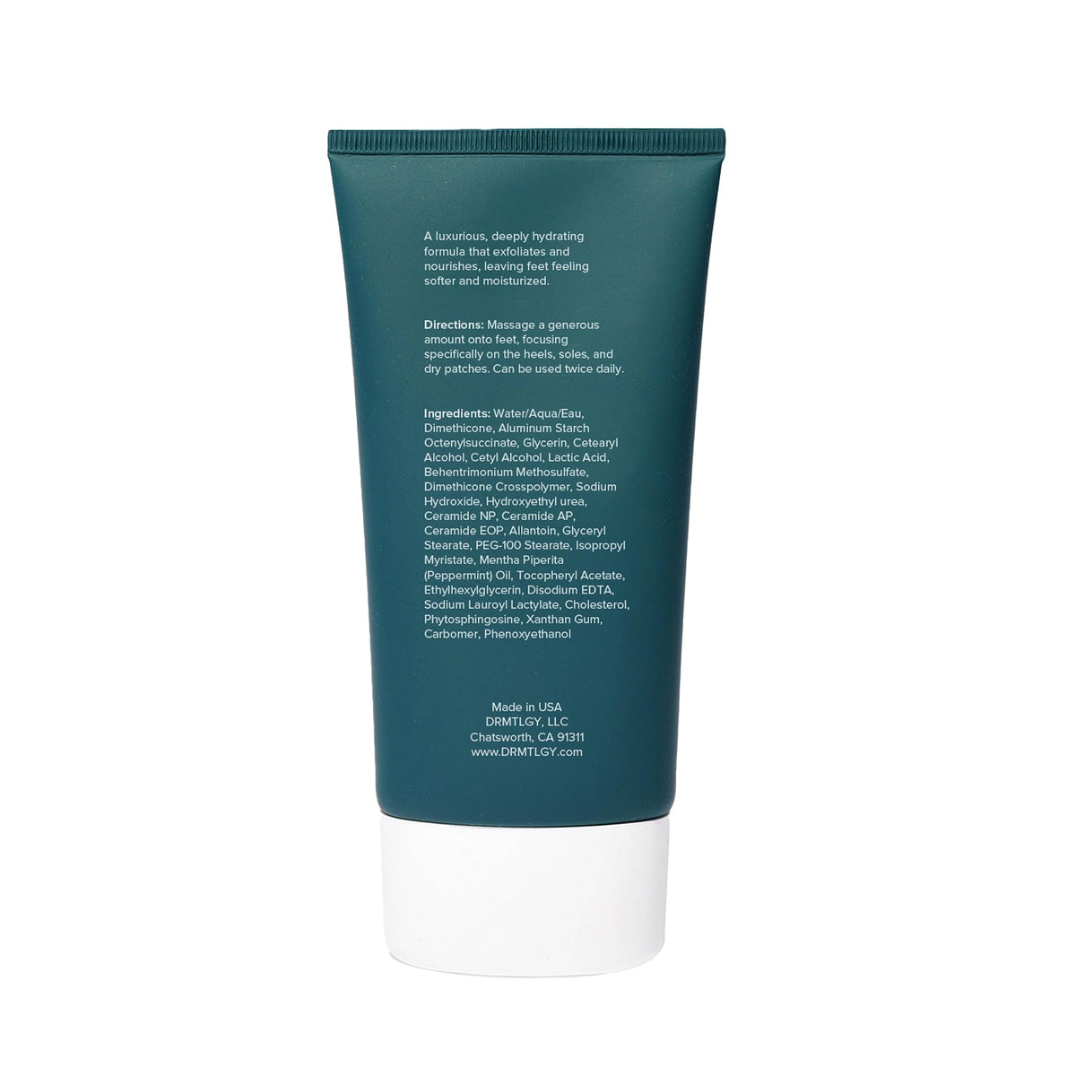 DRMTLGY jar in bathroom setting suggesting easy daily foot-care routine