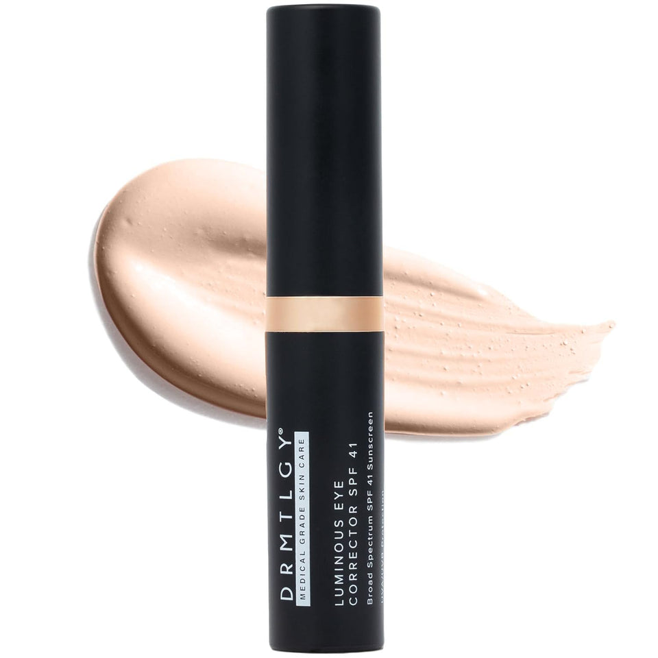 DRMTLGY front tube image showing compact corrective eye cream packaging benefit: easy travel use