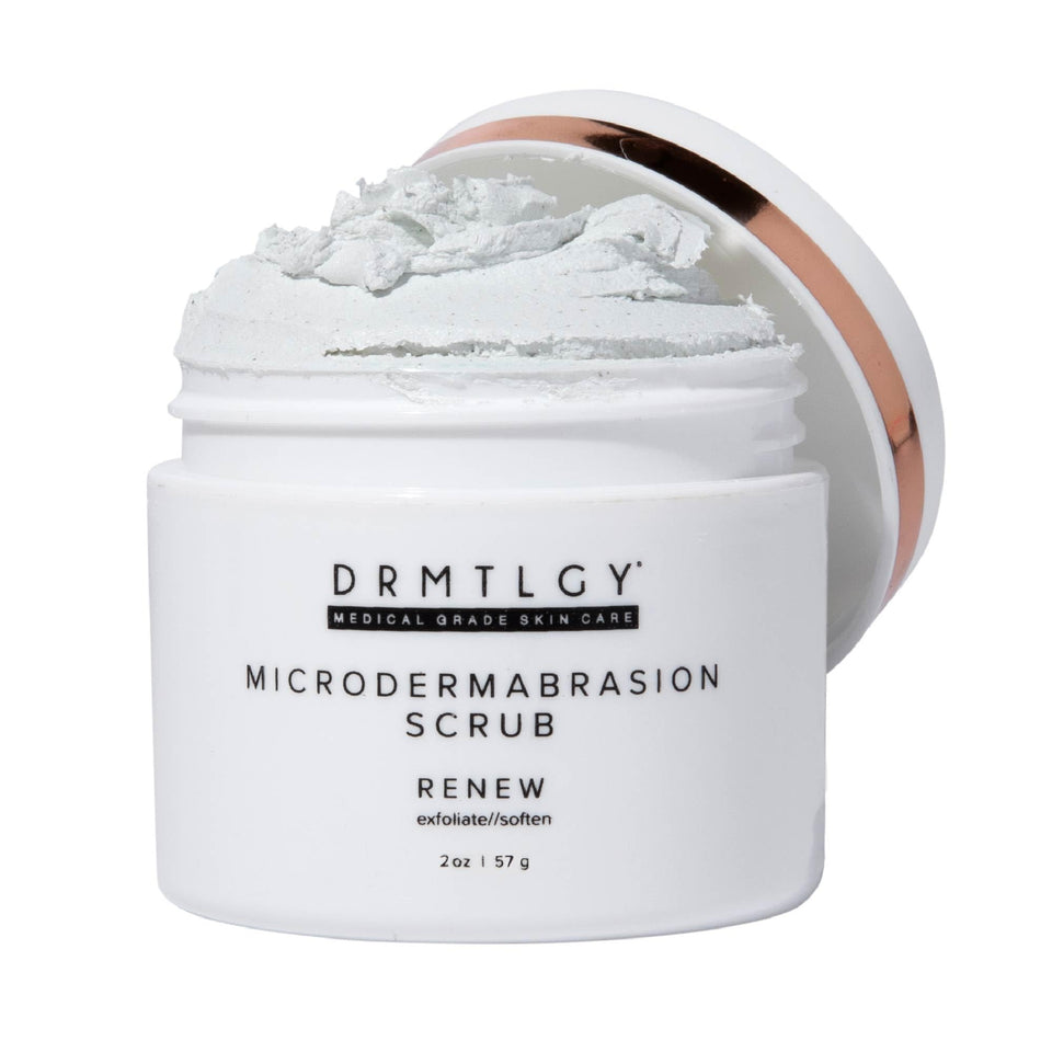 DRMTLGY front packaging showing brand and 2 oz scrub benefits