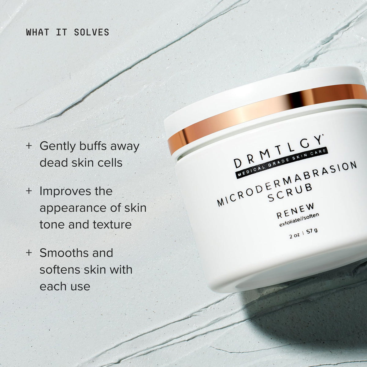 DRMTLGY open jar texture revealing fine pumice for gentle polishing